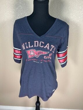Russell Arizona Wildcats V-Neck Tee XL Gray Striped Sleeve Tucson